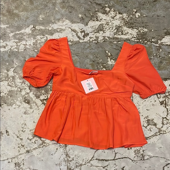 Showpo NWT ORION Babydoll Square Neck Orange Puff Sleeve Women's Top 6 - Picture 1 of 5